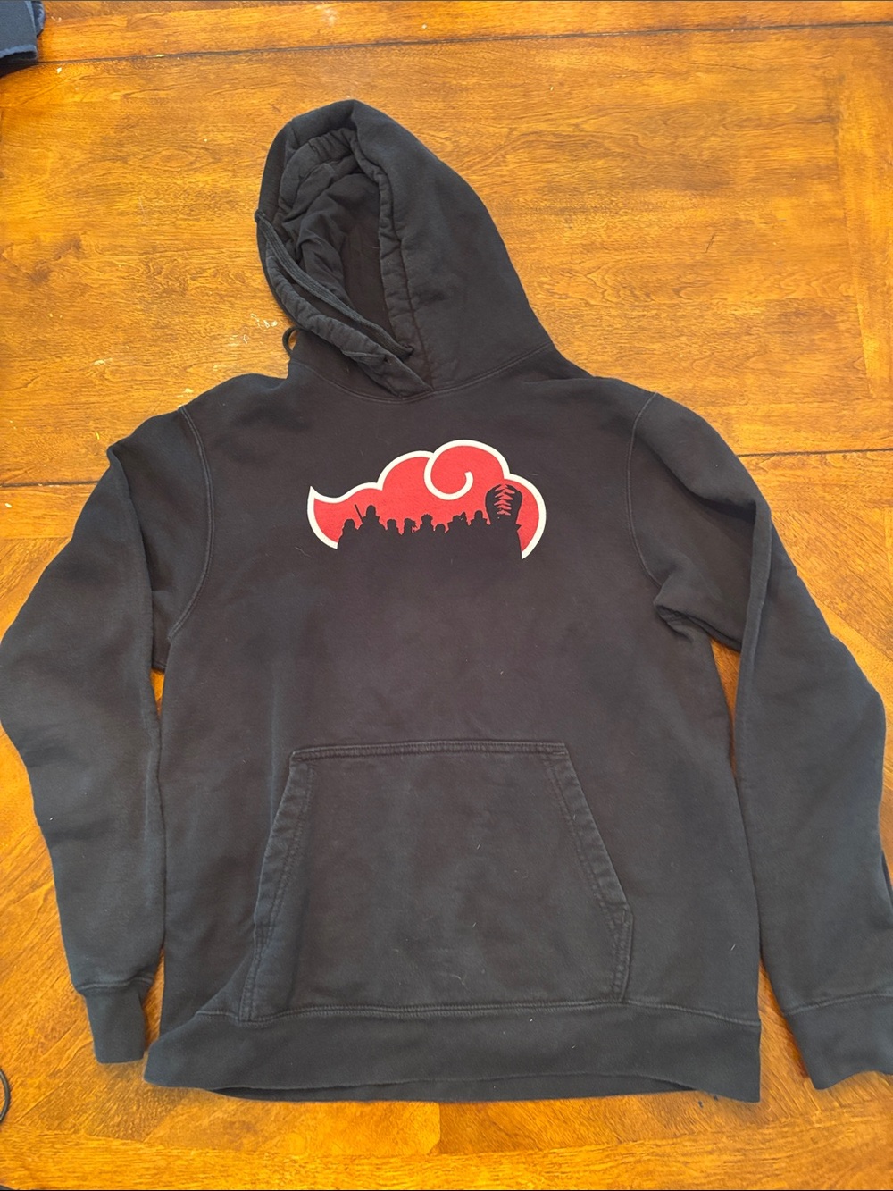 Black Hoodie Sweatshirt with Red Wave Graphic